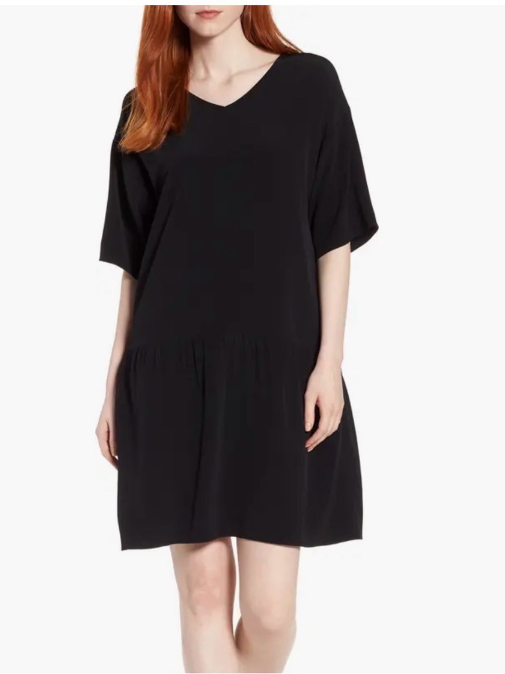 Eileen Fisher Drop waist Tencel Lyocell blend mini short sleeve dress